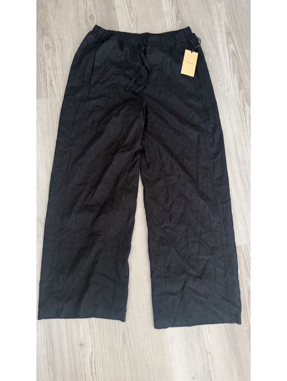 Halogen Black Linen Blend Wide Leg Pants NWT Pull On Relaxed Minimalist Size S - Picture 1 of 8